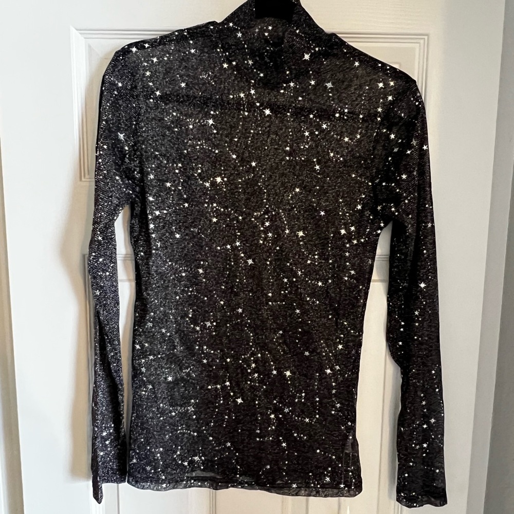 Sheer galaxy long sleeves mock turtle neck